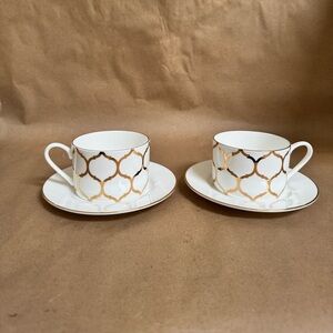 Fitz & Floyd Nevaeh White Set of 2 Bone China Teacups and Saucer. 8oz